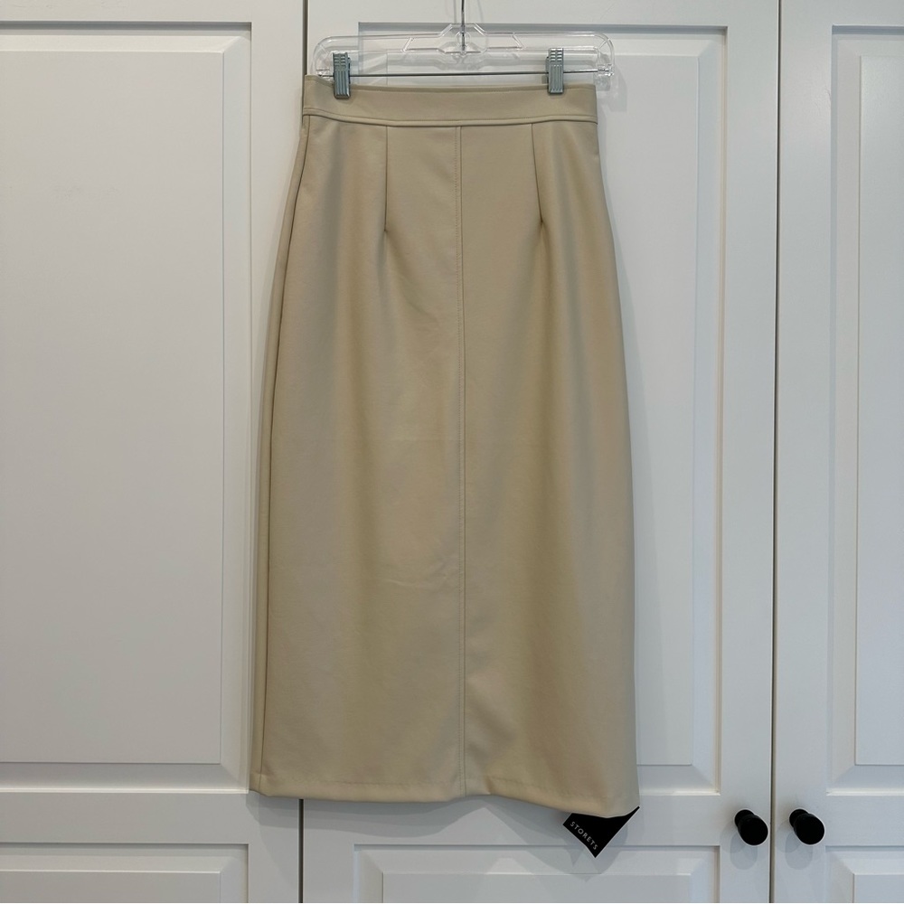 Storets Cream Faux Leather Midi Skirt